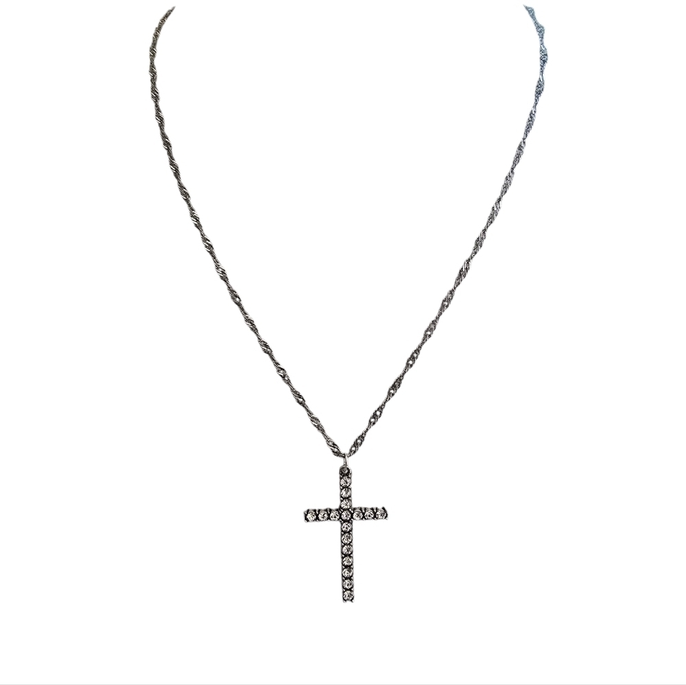 Dainty Silver Stainless Steel Rhinestone Simple Necklace 18"